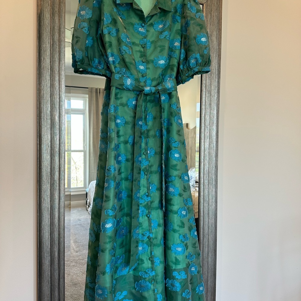 Charlotte Green Floral Print Short Sleeve V-Neck Fit and Flare Dress - Picture 3 of 5